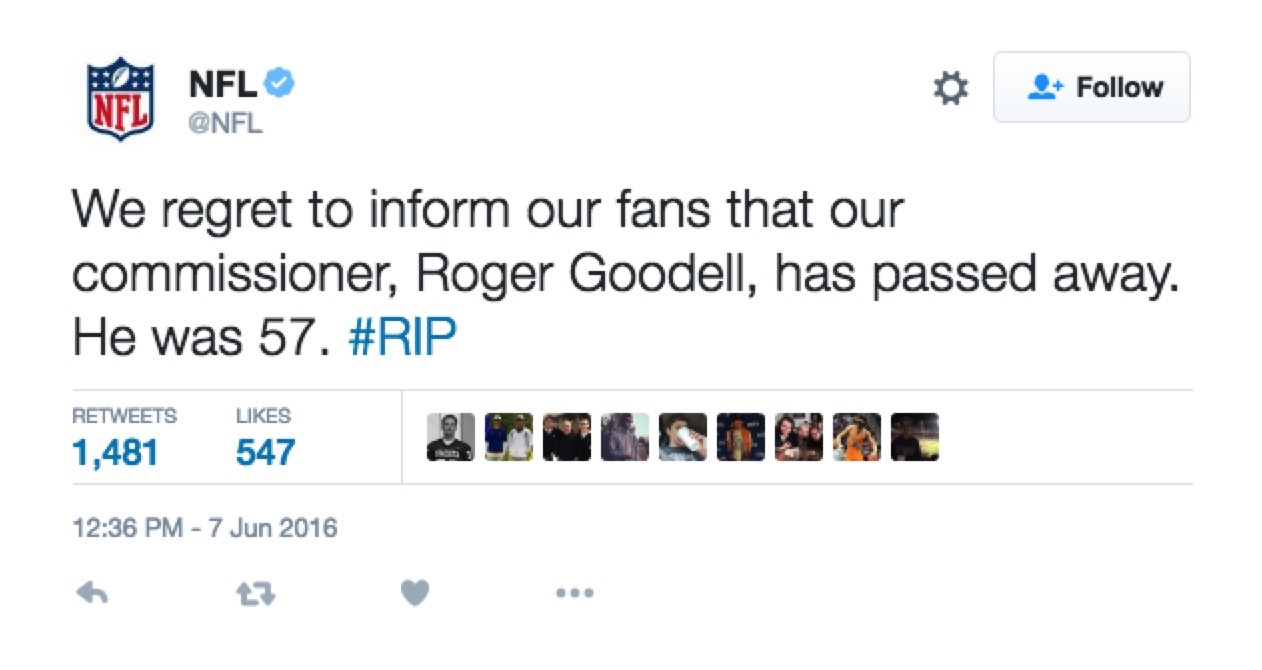 False tweet on NFL account