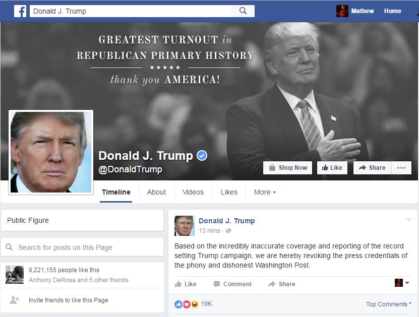 Donald Trump Revokes the Press Credentials of the Washington Post