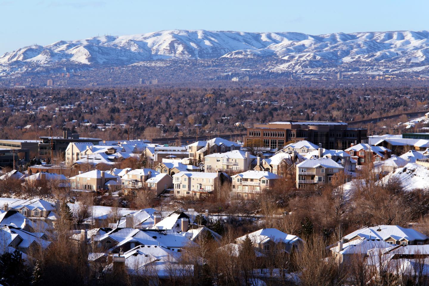 Downtown Salt Lake City from mouth of Big Cottonwood Canyon.