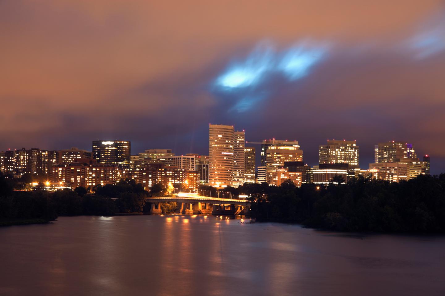 USA, Virginia, Arlington, City skyline at dusk