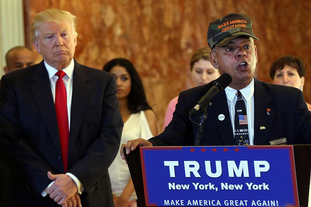 NEW YORK, NY - MAY 31:  Former Marine Al Baldasaro defends the donations of Republican presidential candidate Donald Trump at a news conference at Trump Tower where Trump addressed issues about the money he pledged to donate to veterans  groups on May 31, 2016 in New York City. Trump had previously said he had raised $6 million at the nationally broadcast fund-raiser he attended instead of the debate and that he would donate it all to veterans groups.  (Photo by Spencer Platt/Getty Images)