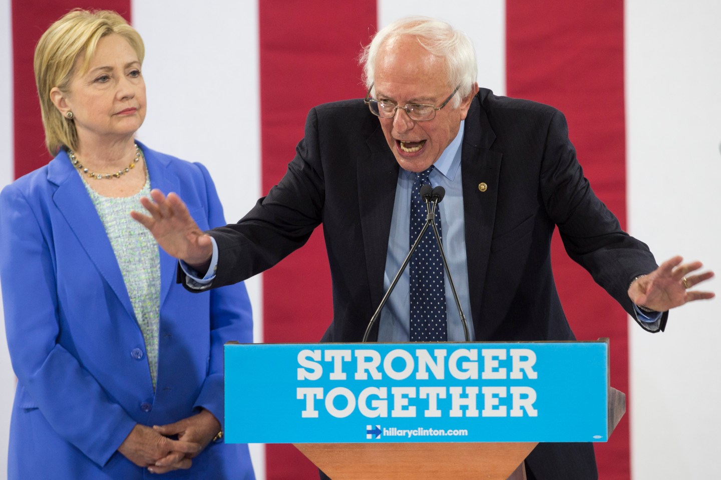 Sanders Joins Clinton At Campaign Event In Portsmouth