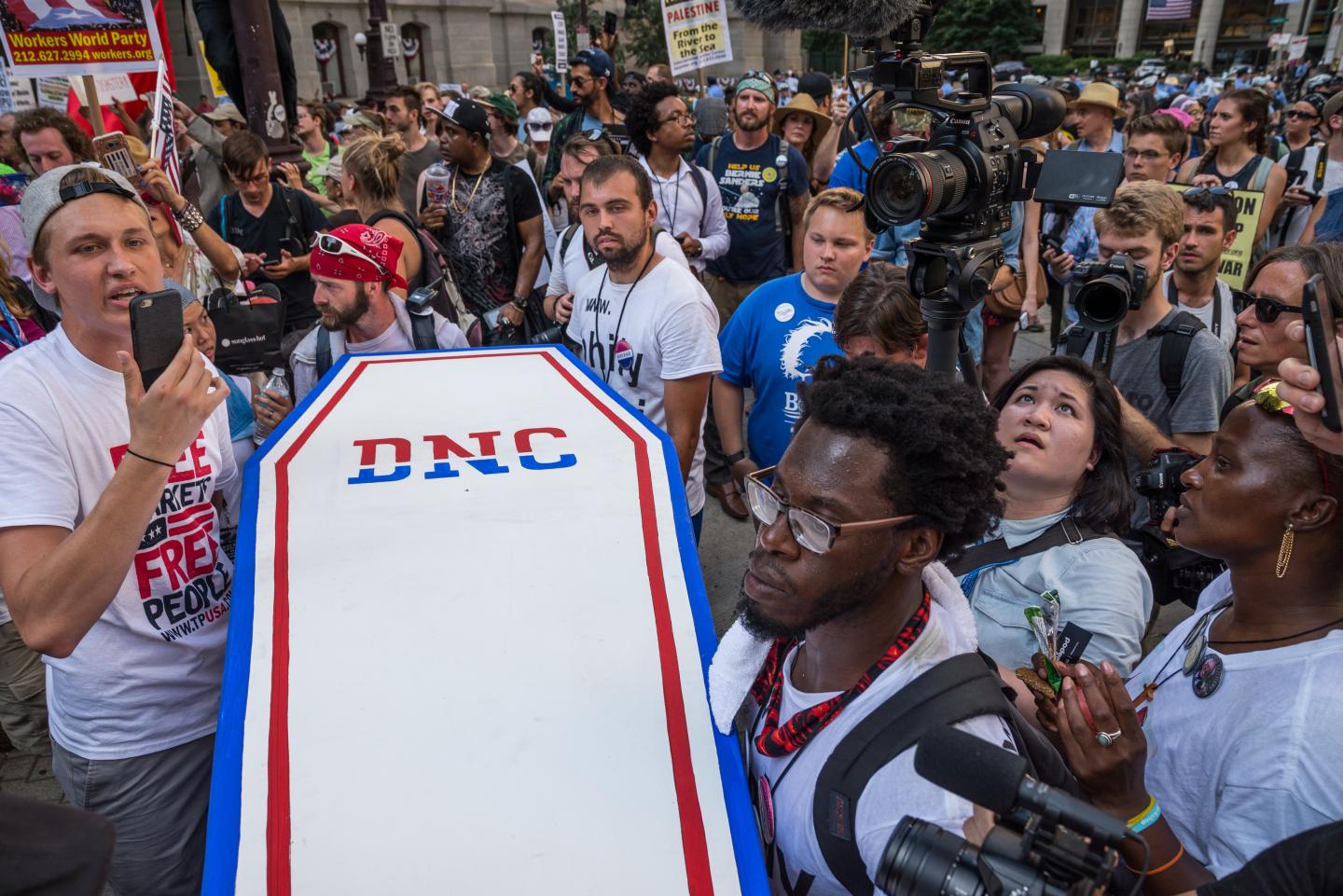 Demonstrators from the Black Lives Matter movement and those