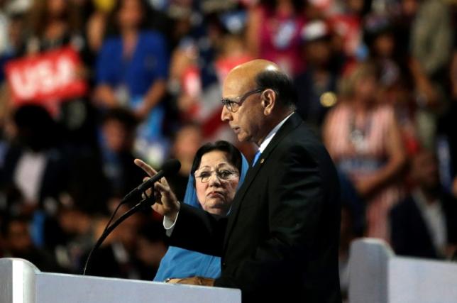 Khan, who's son Humayun was killed serving in the U.S. Army ten years after September 11, 2001, speaks at the Democratic National Convention in Philadelphia