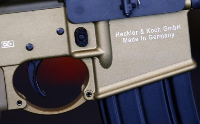 A HK417 assault rifle manufactured by Heckler &amp; Koch is pictured at the arms factory in Oberndorf