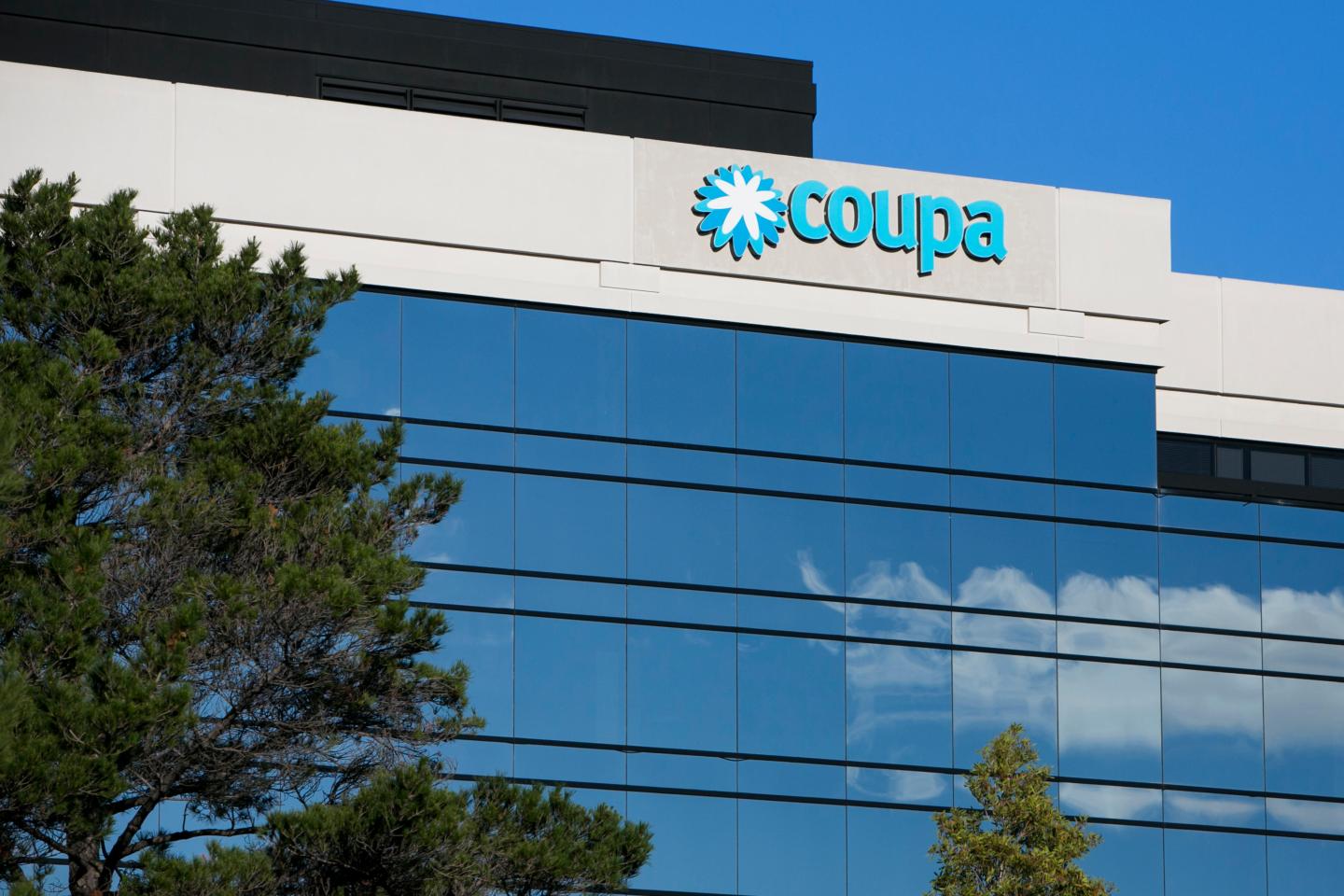 A logo sign outside of the headquarters of Coupa in San Mateo, California on January 24, 2016.