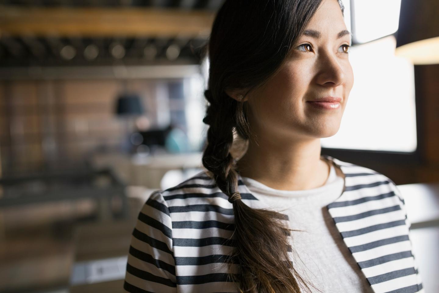 Close up of pensive businesswoman looking away