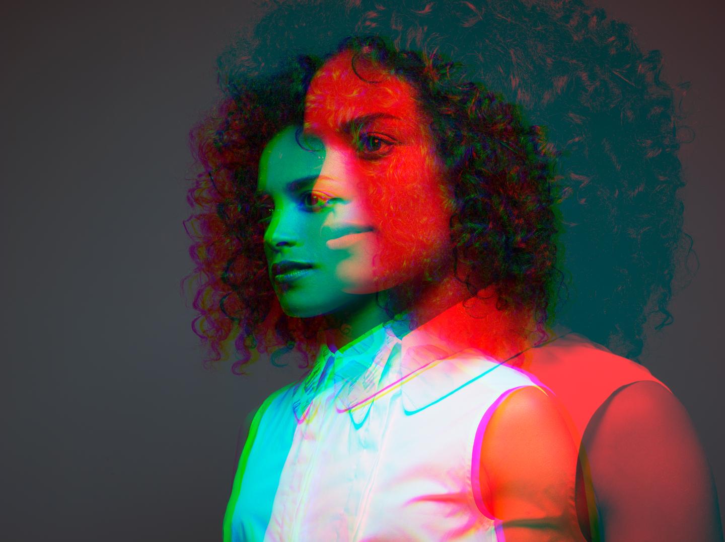 Multiple exposure,side view,dark skinned female
