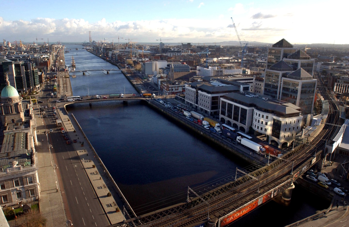 The city centre and the River Liffey is viewed across Dublin
