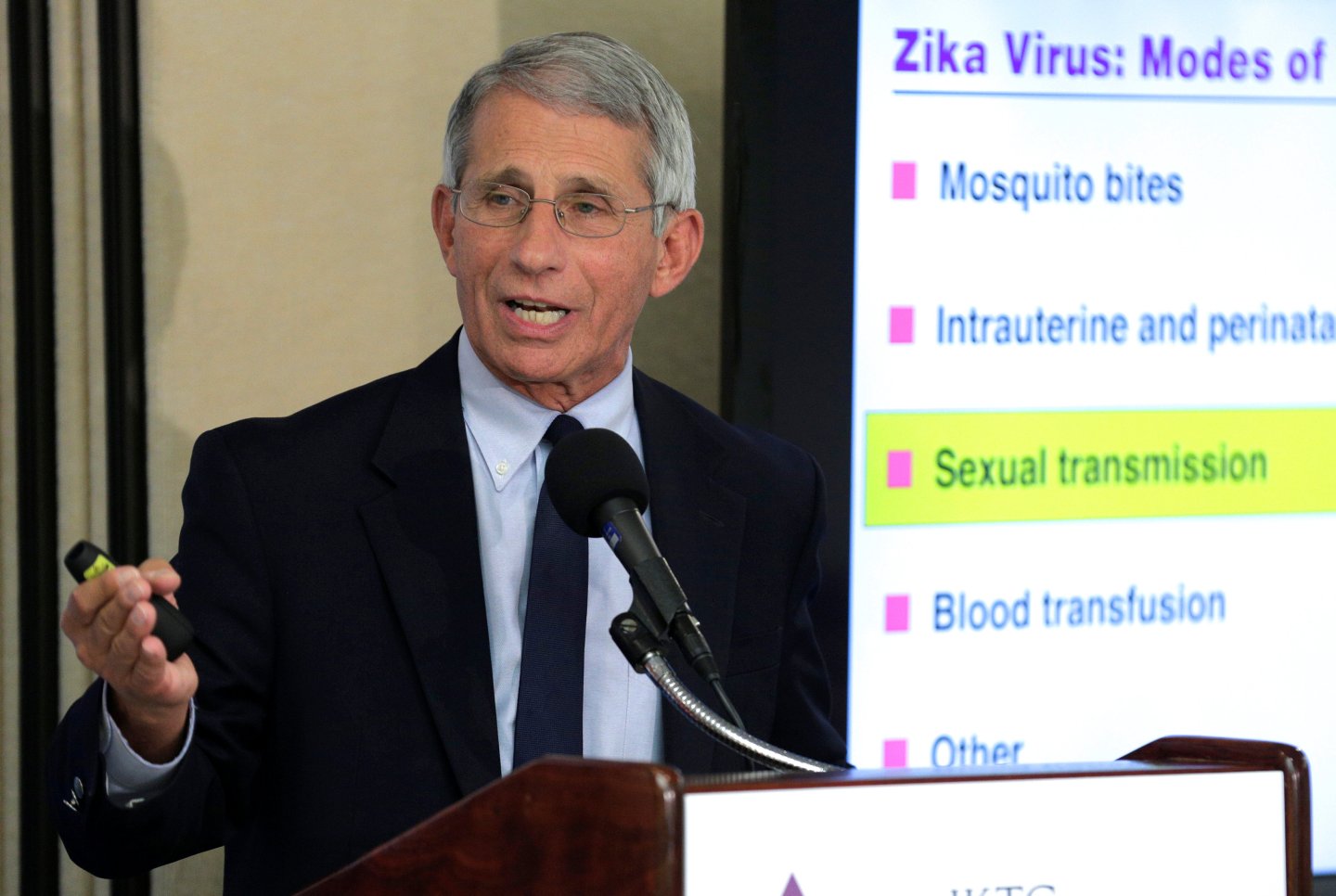 Dr. Anthony Fauci, director of the National Institute of Allergy and Infectious Diseases at the National Institutes of Health speaks to the media about the Zika virus in Washington