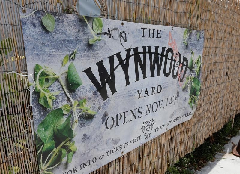 The sign for Wynwood Yard is seen in the Wynwood arts district of Miami