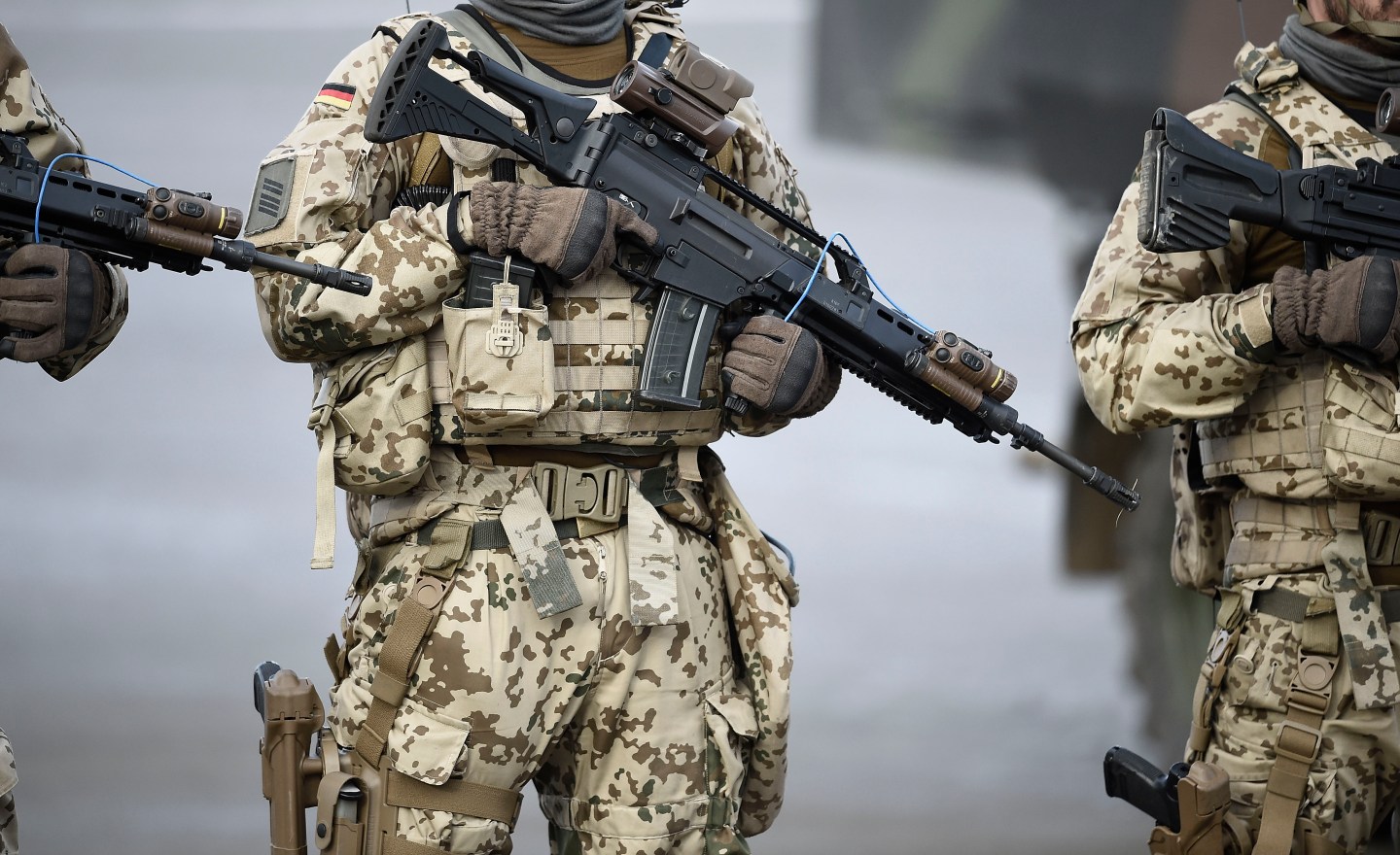 Soldiers of the German Armed Forces show their skills prior to the arrival of German Defense Minister Ursula von der Leyen near Bergen.