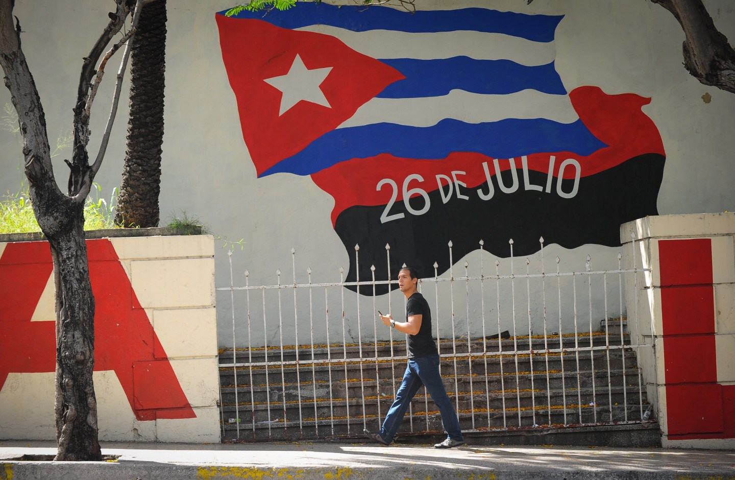 A man uses his mobile phone in Havana.