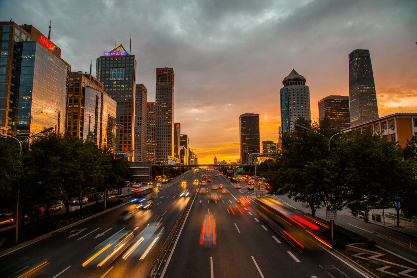Rush hour in Beijing CBD. After a week's sultry and moist