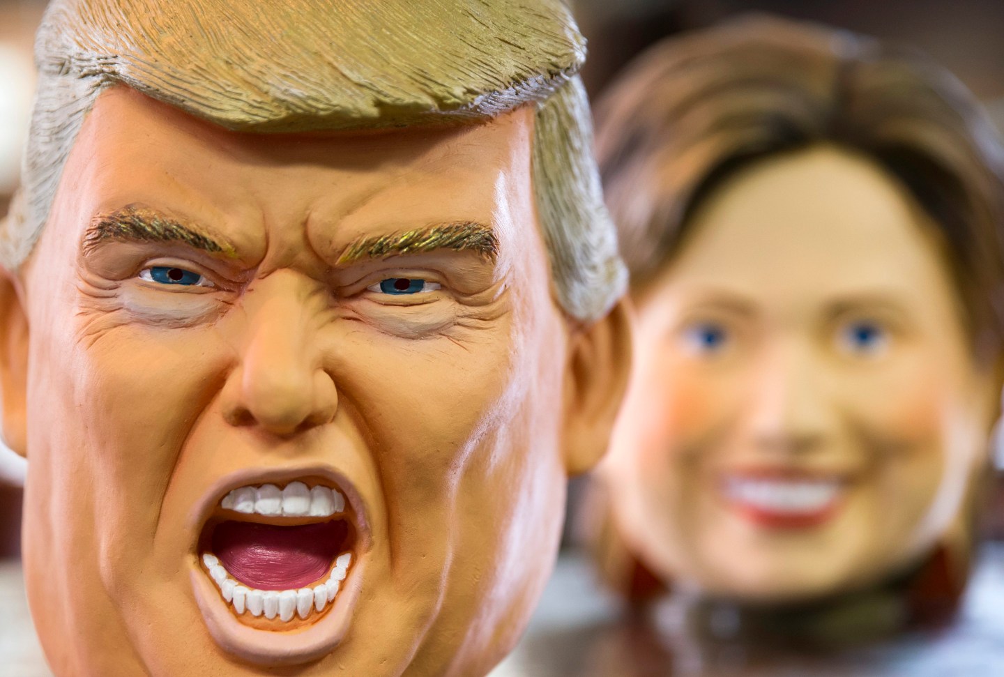 Rubber Masks Of Hilary Clinton And Donald Trump Manufactured In Japan