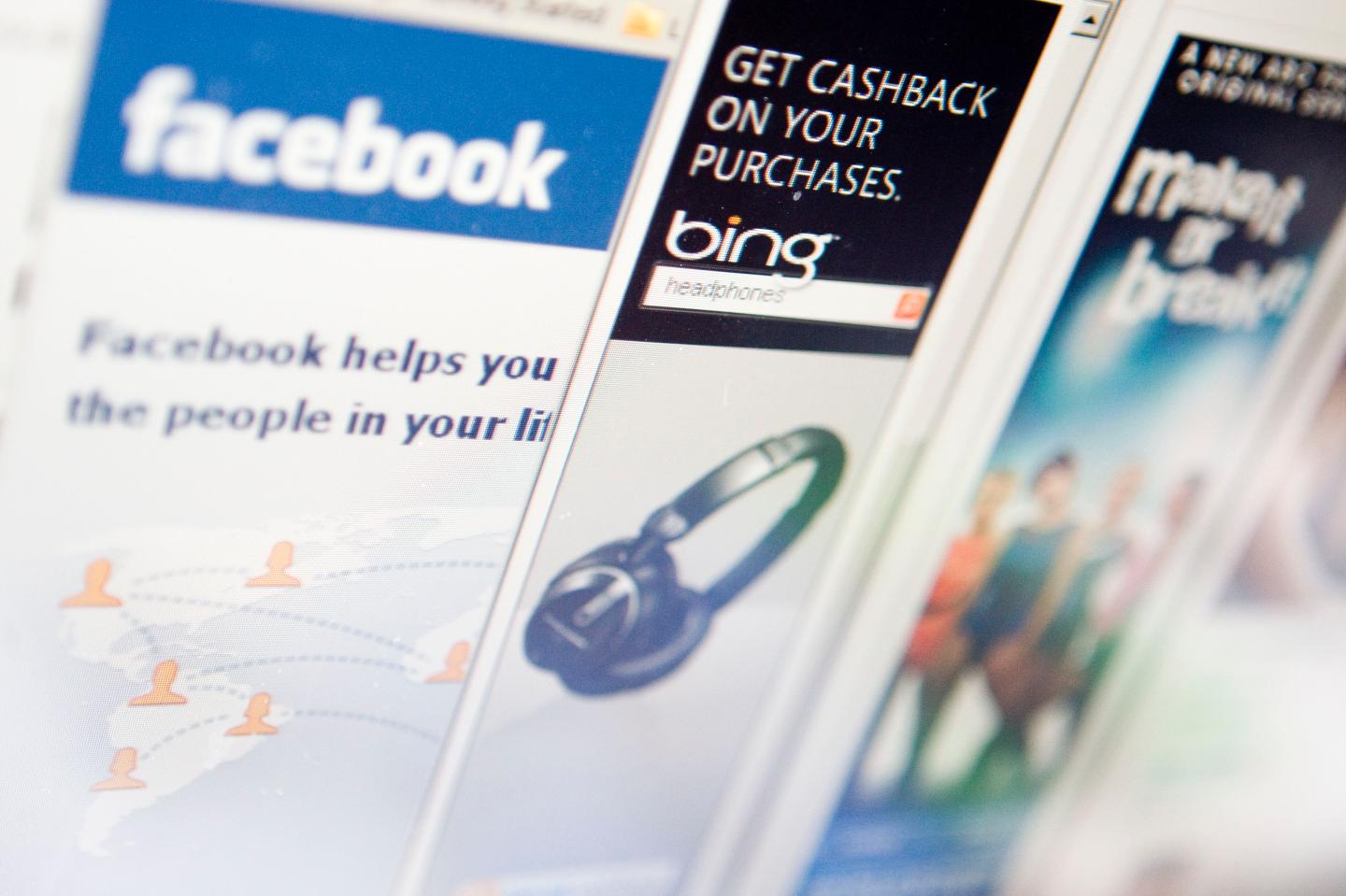 Advertisements on Facebook are displayed on a computer monit