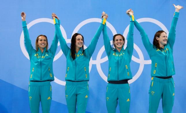 Swimming - Women's 4 x 100m Freestyle Relay Victory Ceremony