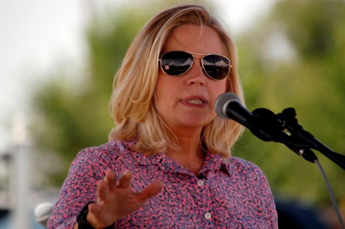 U.S. Senate candidate Liz Cheney speaks to voters during a Republican and Tea Party gathering in Emblem