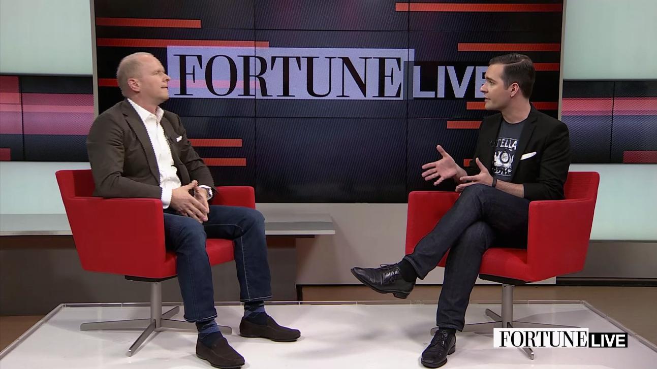 Mastercard chief product officer Michael Miebach and Fortune deputy digital editor Andrew Nusca on Fortune Live in August 2016