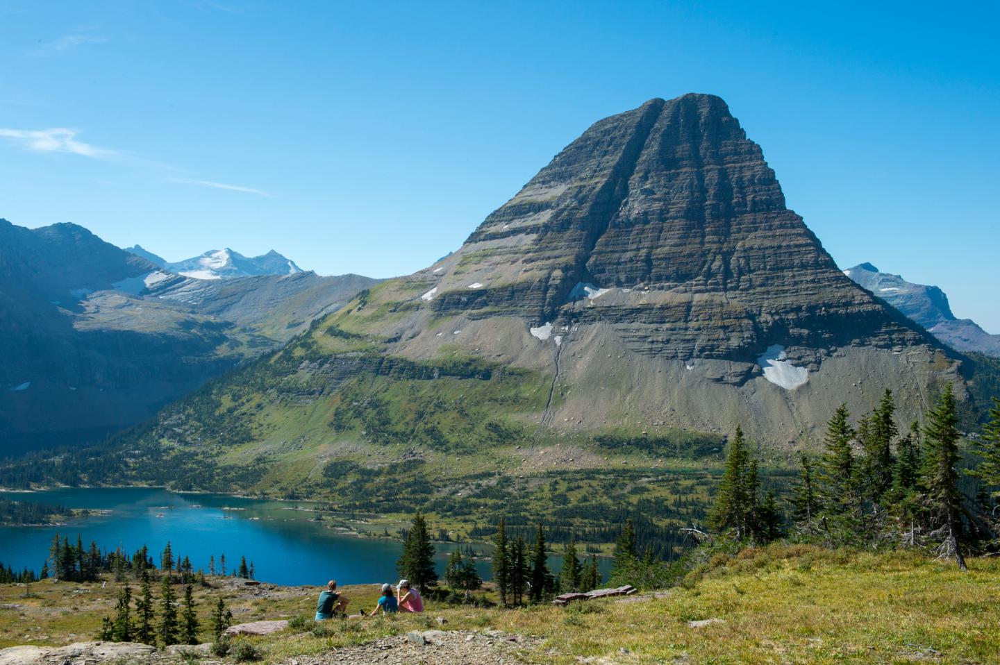 View of Bearhat Mountain above Hidden Lake at Logan Pass in