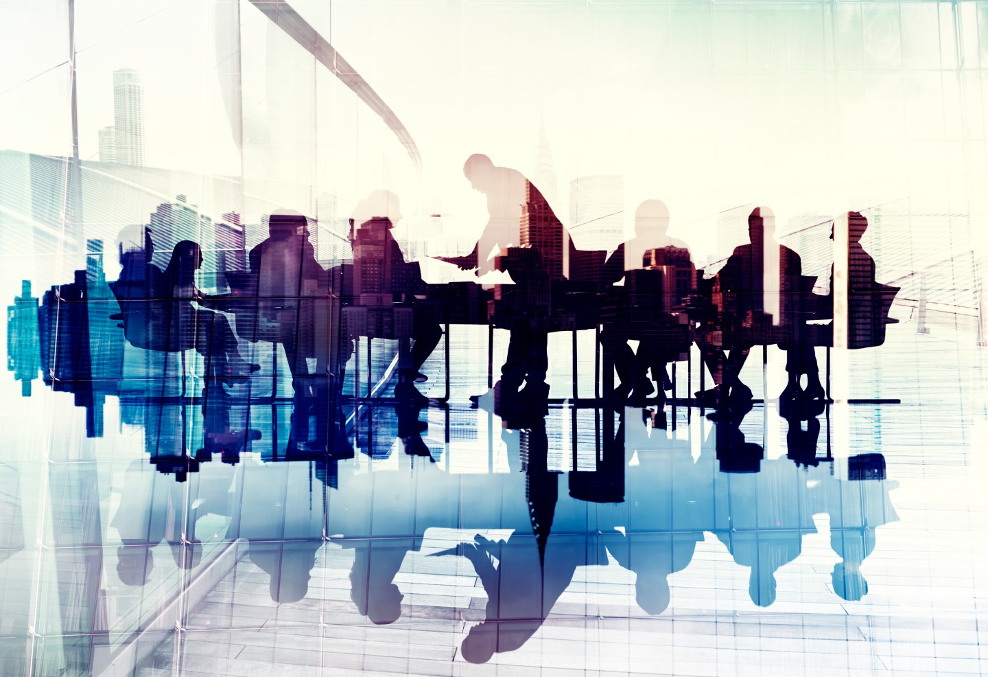 Abstract Image of Business People's Silhouettes in a Meeting