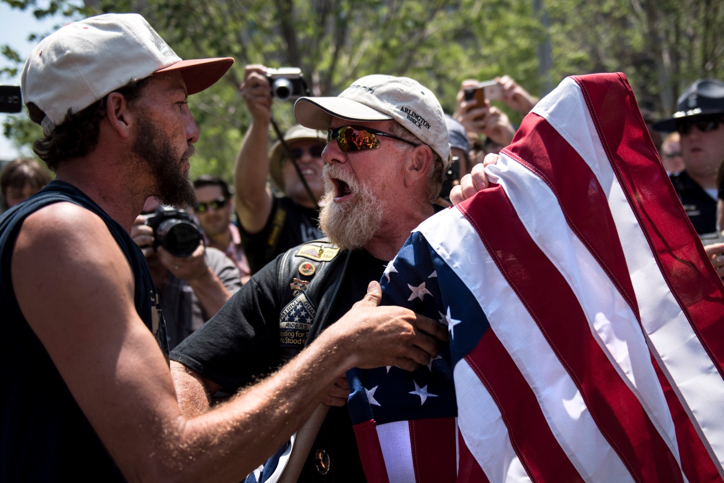 CLEVELAND, OH - JULY 19:  Two men fought over an American flag