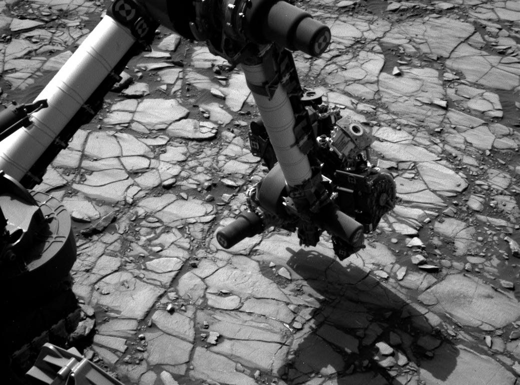 NASA's Curiosity rover examines the lower slopes of Mount Sharp on Mars.