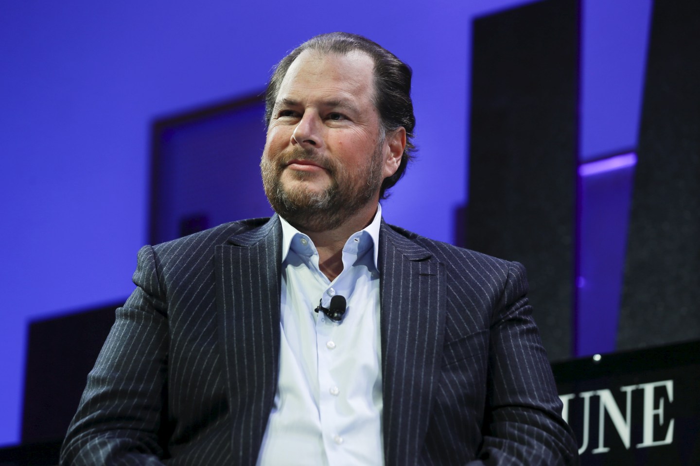 Marc Benioff, Founder, Chairman, and CEO of Salesforce, participates in a panel discussion at the 2015 Coins2Day Global Forum in San Francisco