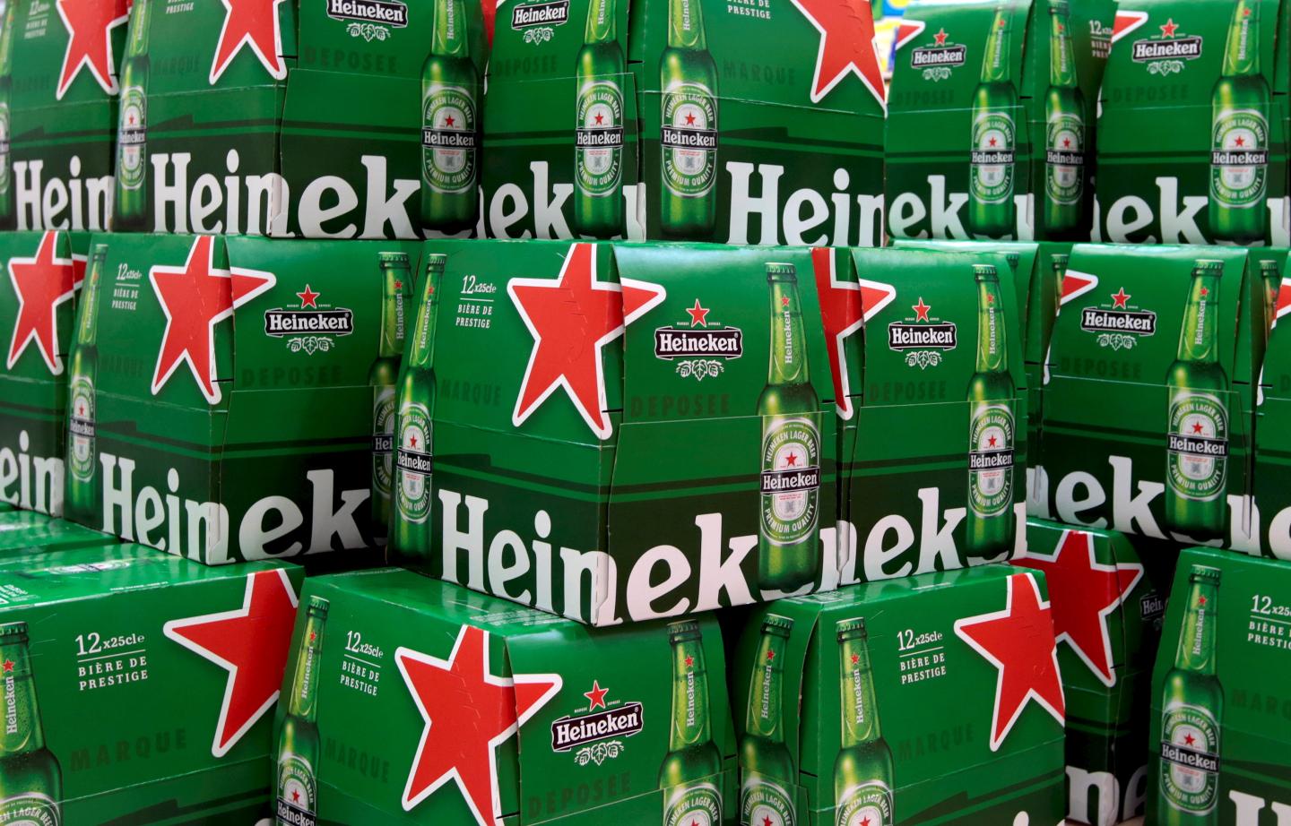 File photo of packs of Heineken beer displayed for sale at a Carrefour hypermarket in Nice