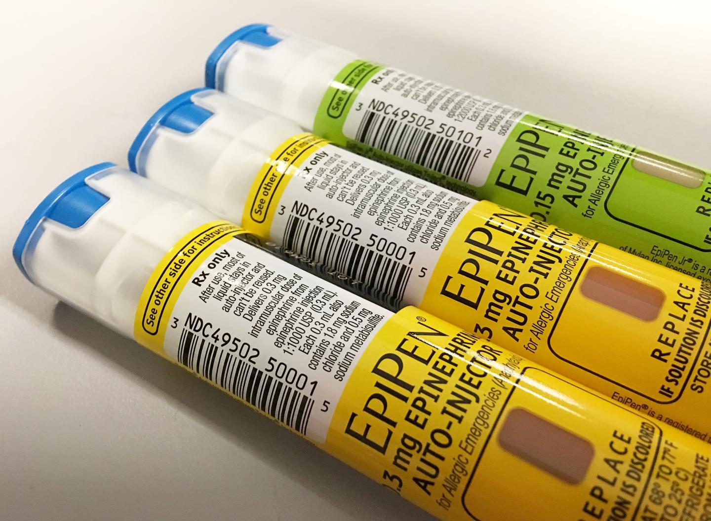 A file photo showing the EpiPen auto-injection epinephrine pens manufactured by Mylan NV pharmaceutical company are seen in Washington
