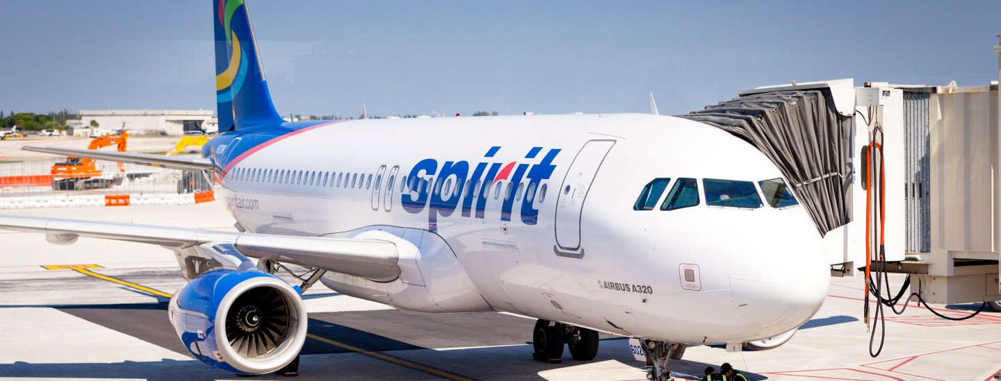 Spirit Airline plane on the tarmac at Fort Lauderdale-Hollywood International Airport in Florida.