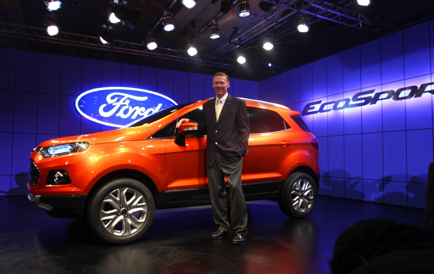 Alan Mulally, president and CEO of Ford Motor Company unveils Ford’s new compact SUV EcoSport at The Taj Palace Hotel in New Delhi.