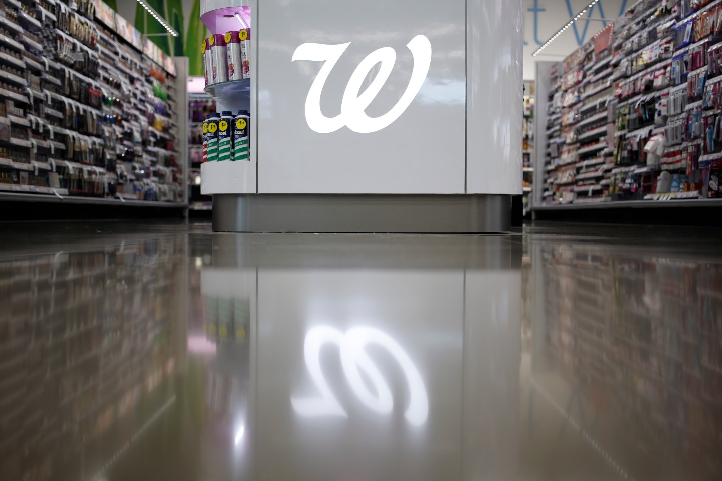 The Walgreen Co. logo is displayed in the cosmetics section of one of the company's stores in Kentucky.