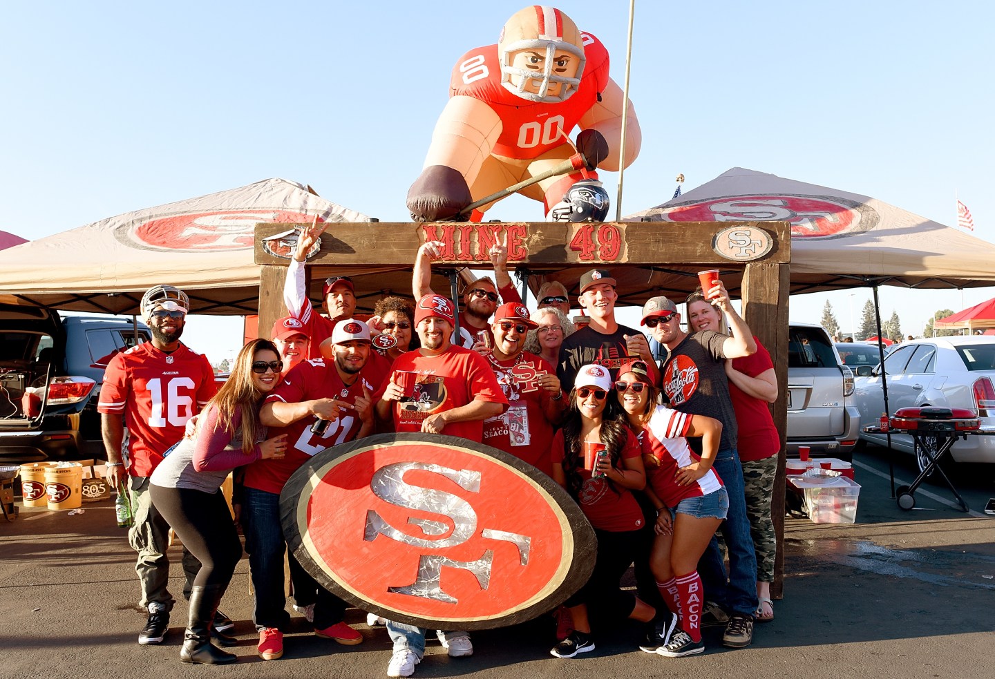 San Francisco 49ers fans tailgate prior to the game against the Seattle Seahawks at Levi's Stadium in California
