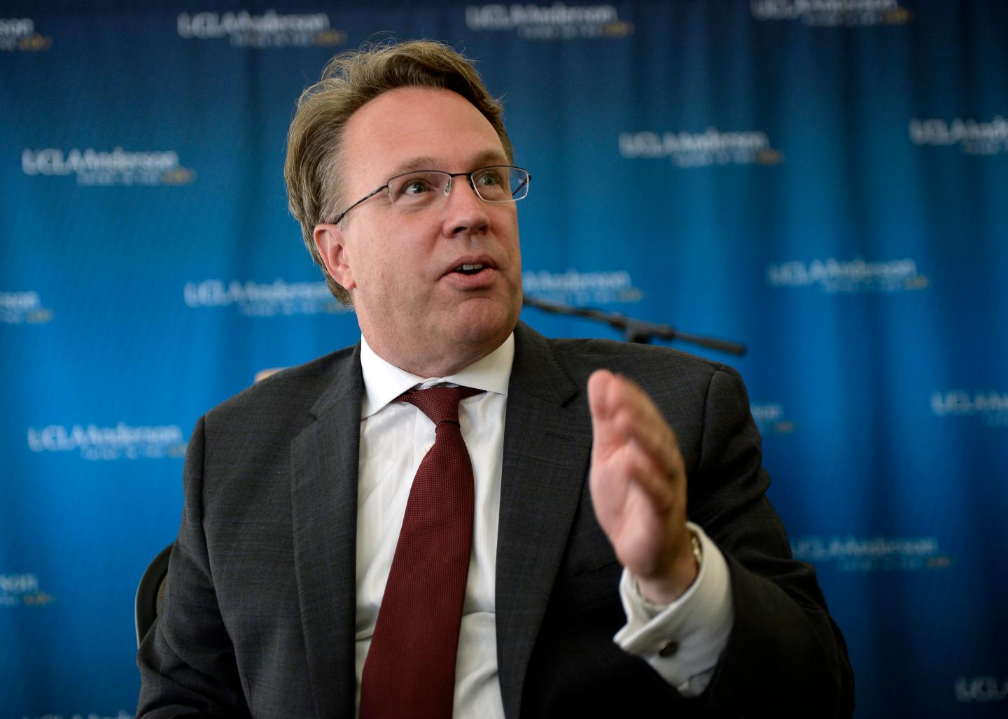 John Williams, president and chief executive officer of the Federal Reserve Bank of San Francisco, speaks during a news conference in Los Angeles.