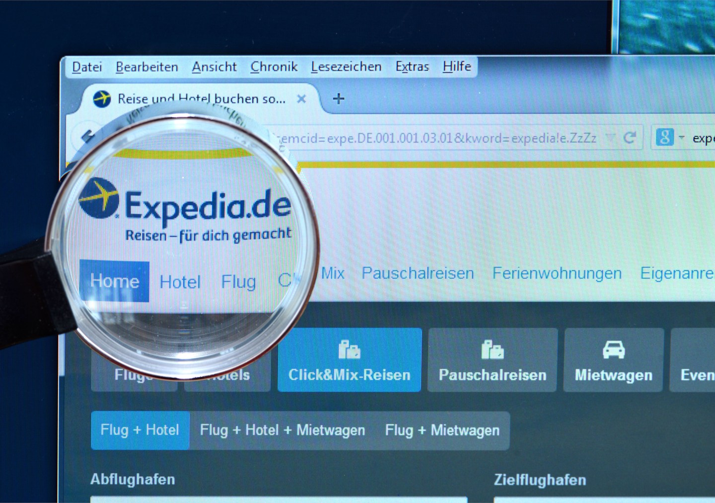 expedia.de homepage Internet Bildschirm