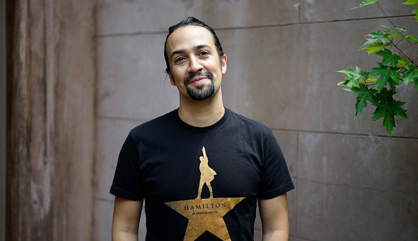 Lin-Manuel Miranda, a Tony Award-winning composer and star of his musical "Hamilton," near the Richard Rodgers Theater in New York.