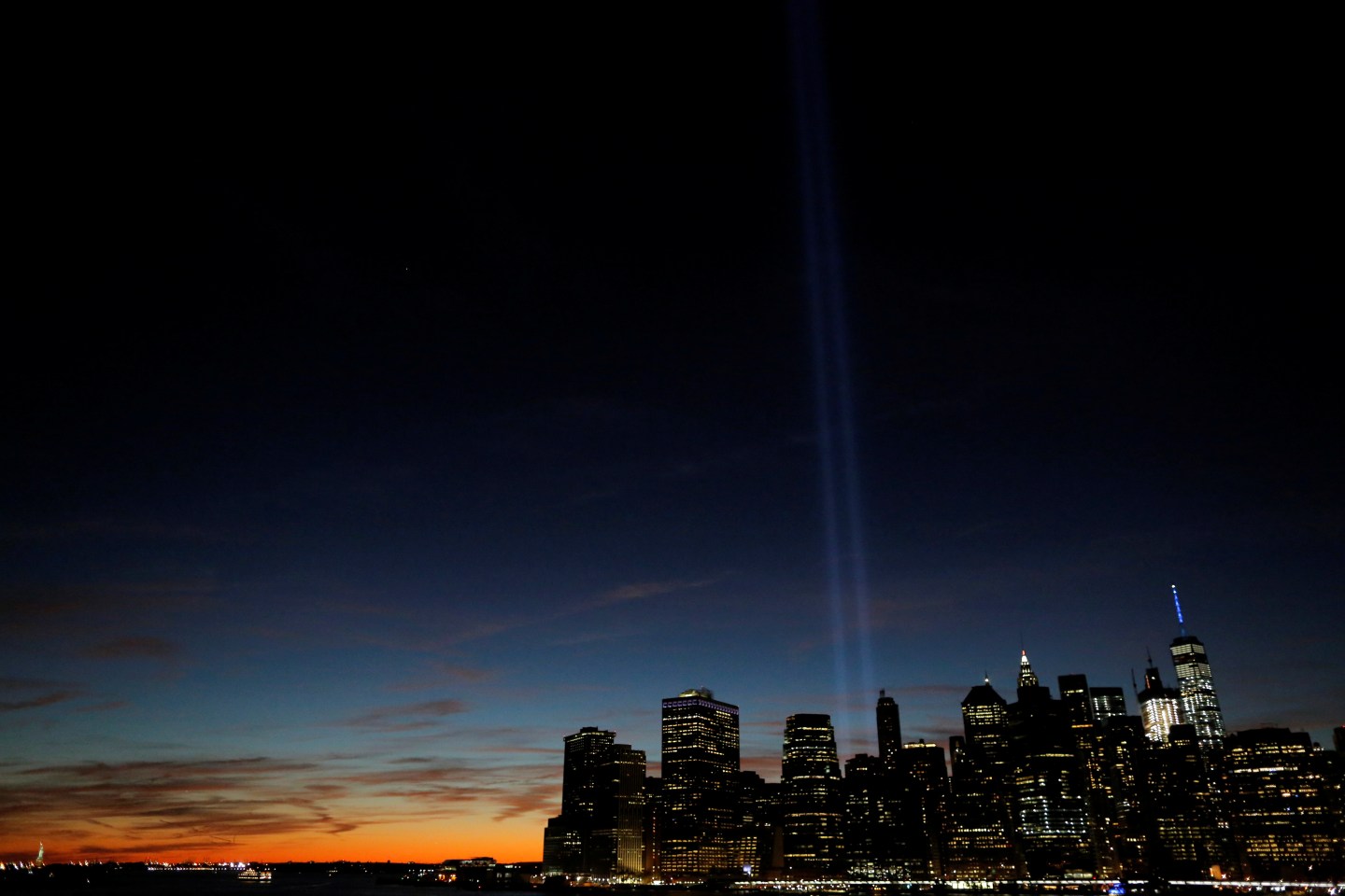 The Tribute in Light shines on the 15th anniversary of the 9/11 attacks in Manhattan, New York, U.S.
