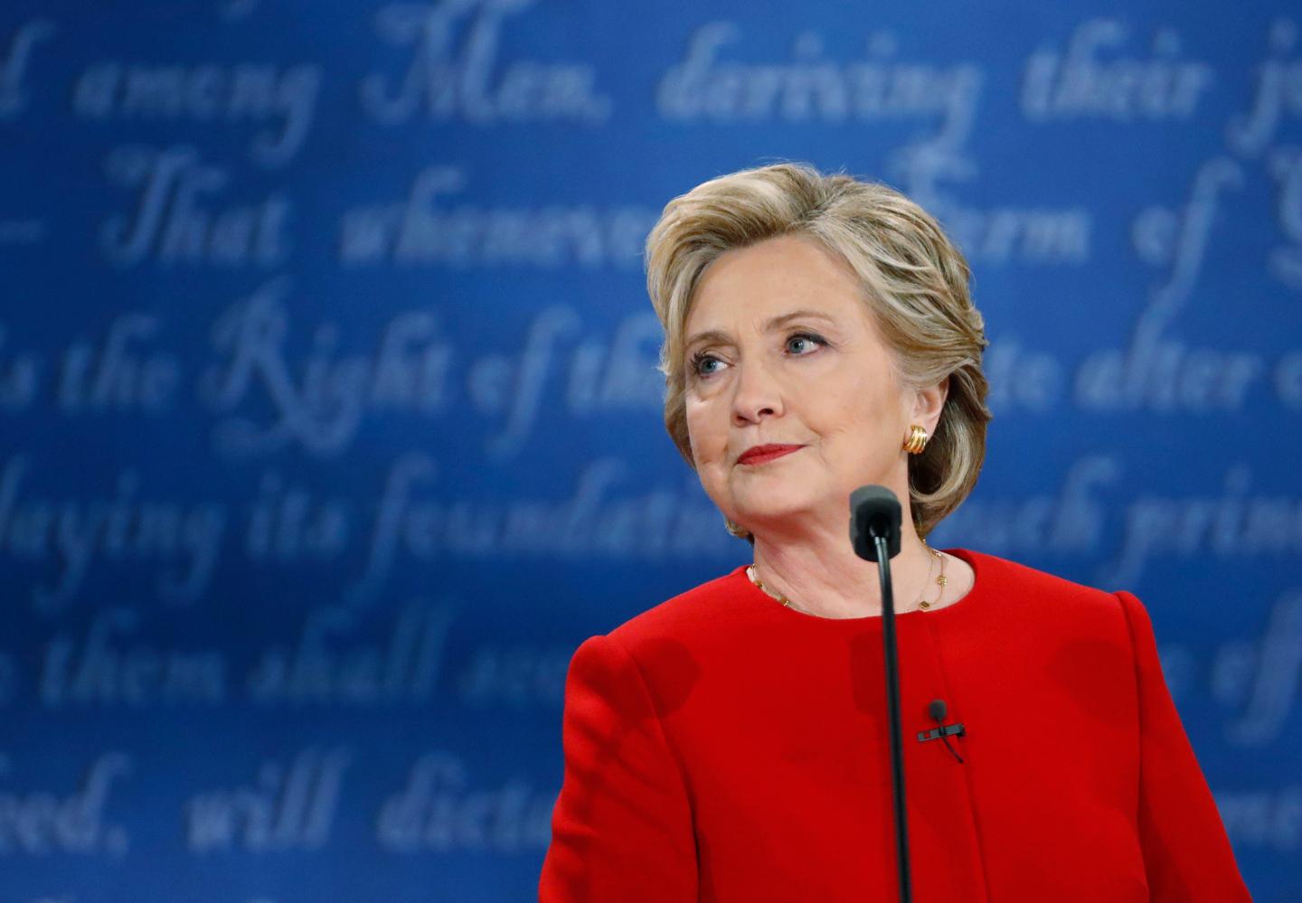 Democratic U.S. presidential nominee Hillary Clinton looks on during her first presidential debate against Republican U.S. presidential nominee Donald Trump at Hofstra University in Hempstead
