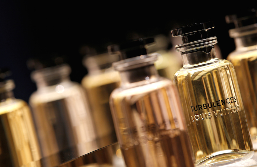 The new collection of bottles of perfume is seen as Louis Vuitton launches seven fragrances in Paris