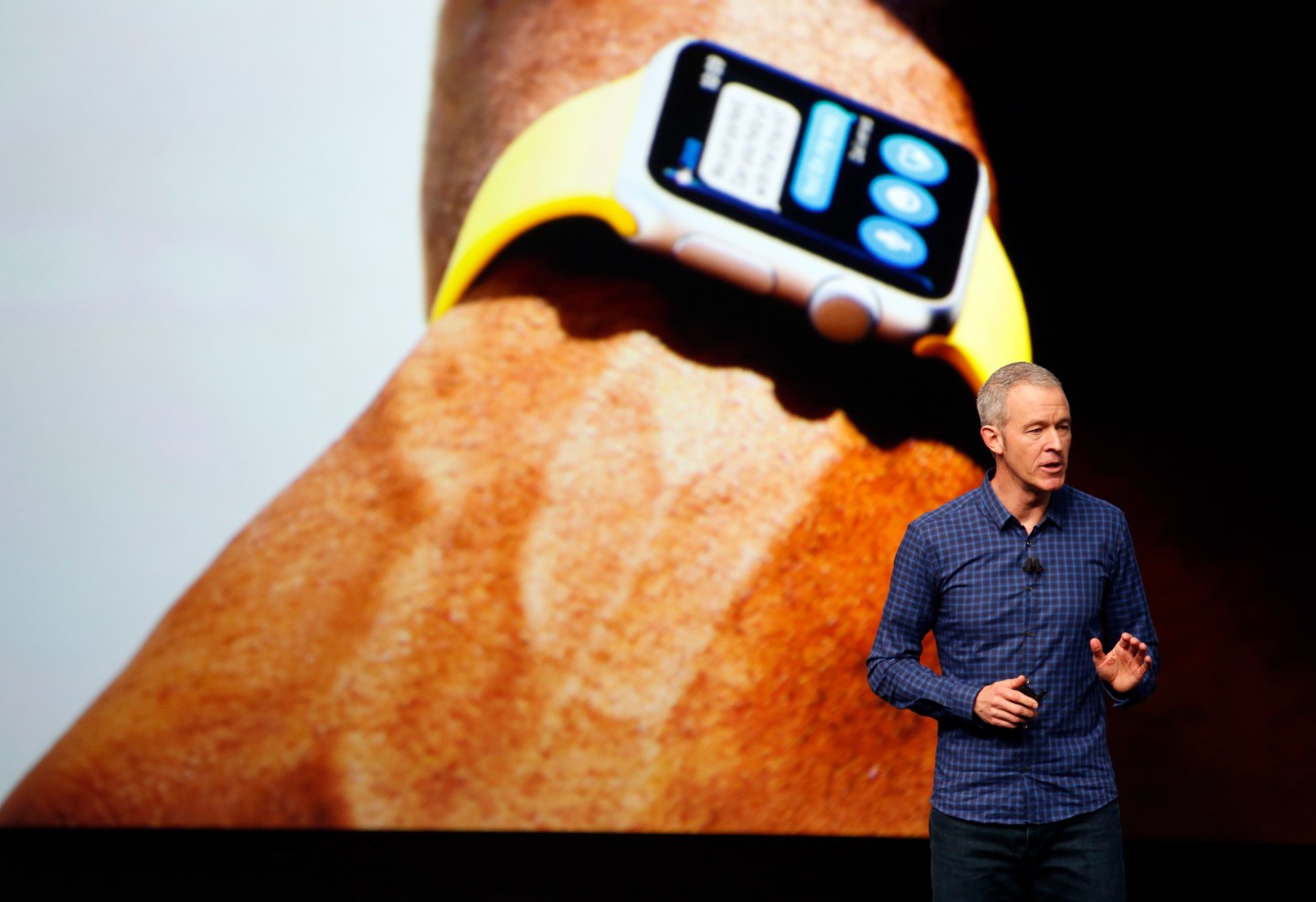 Jeff Williams discusses the Apple Watch Series 2 during an Apple media event in San Francisco