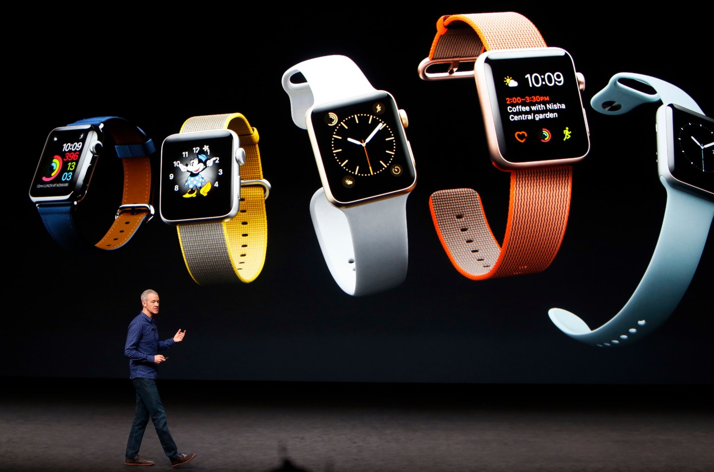 Jeff Williams discusses the Apple Watch Series 2 during an Apple media event in San Francisco