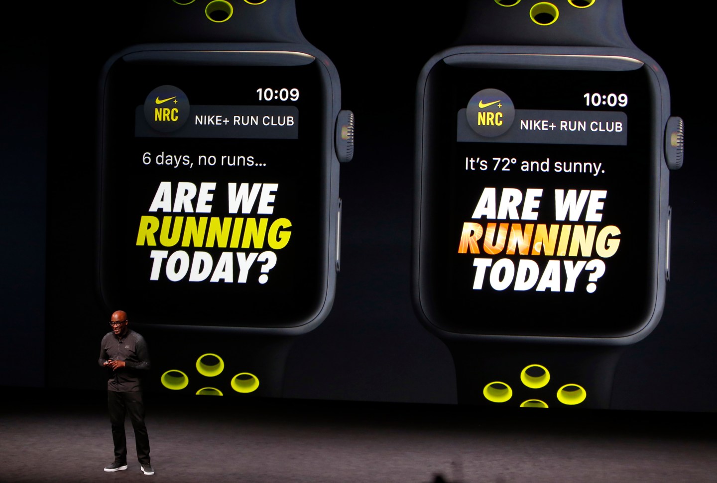 Trevor Edwards discusses the Apple Watch with Nike+ during a media event in San Francisco