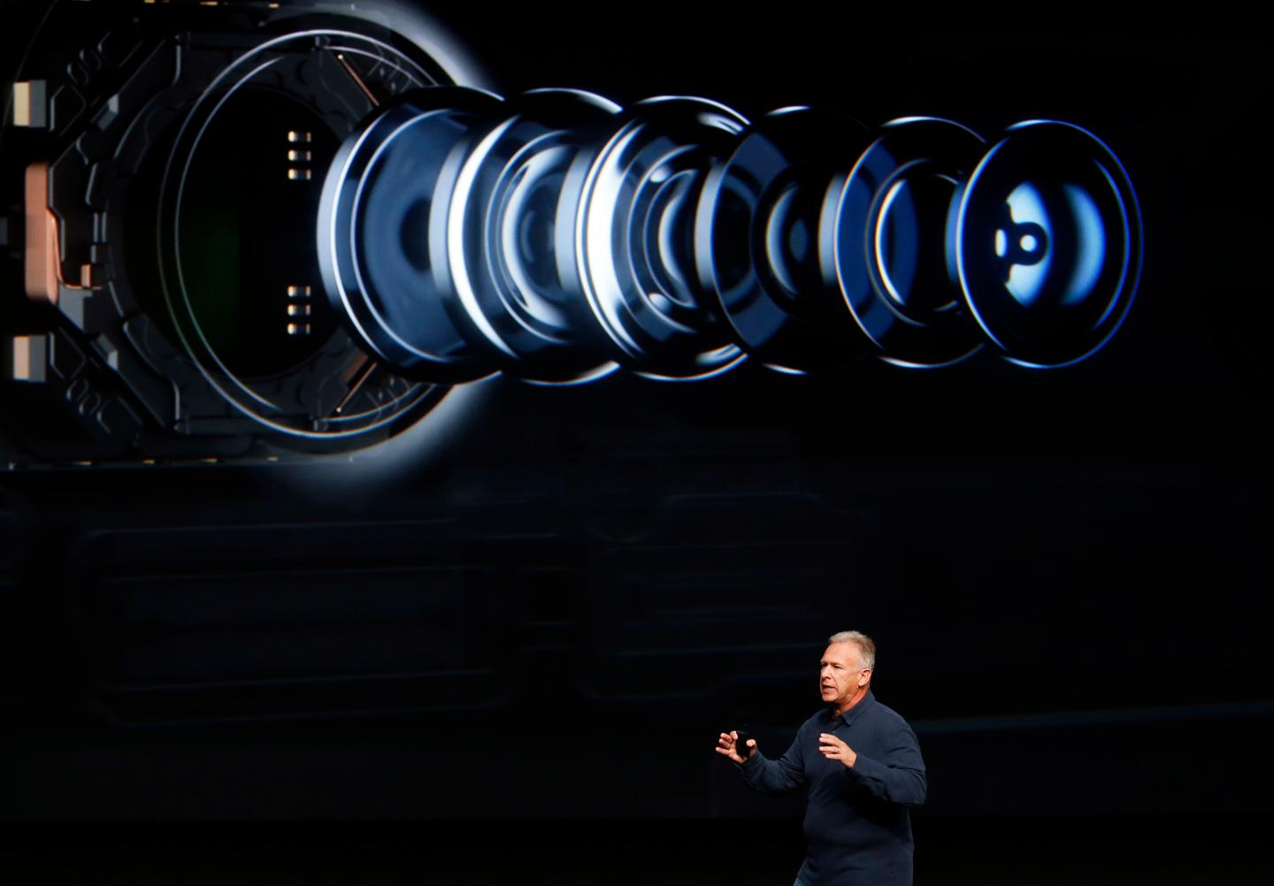 Phil Schiller discusses the camera on the iPhone7 during a media event in San Francisco