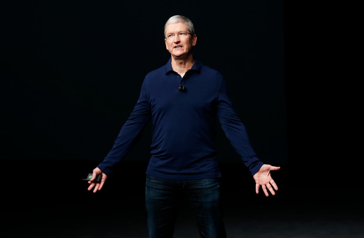 Tim Cook makes his closing remarks during an Apple media event in San Francisco