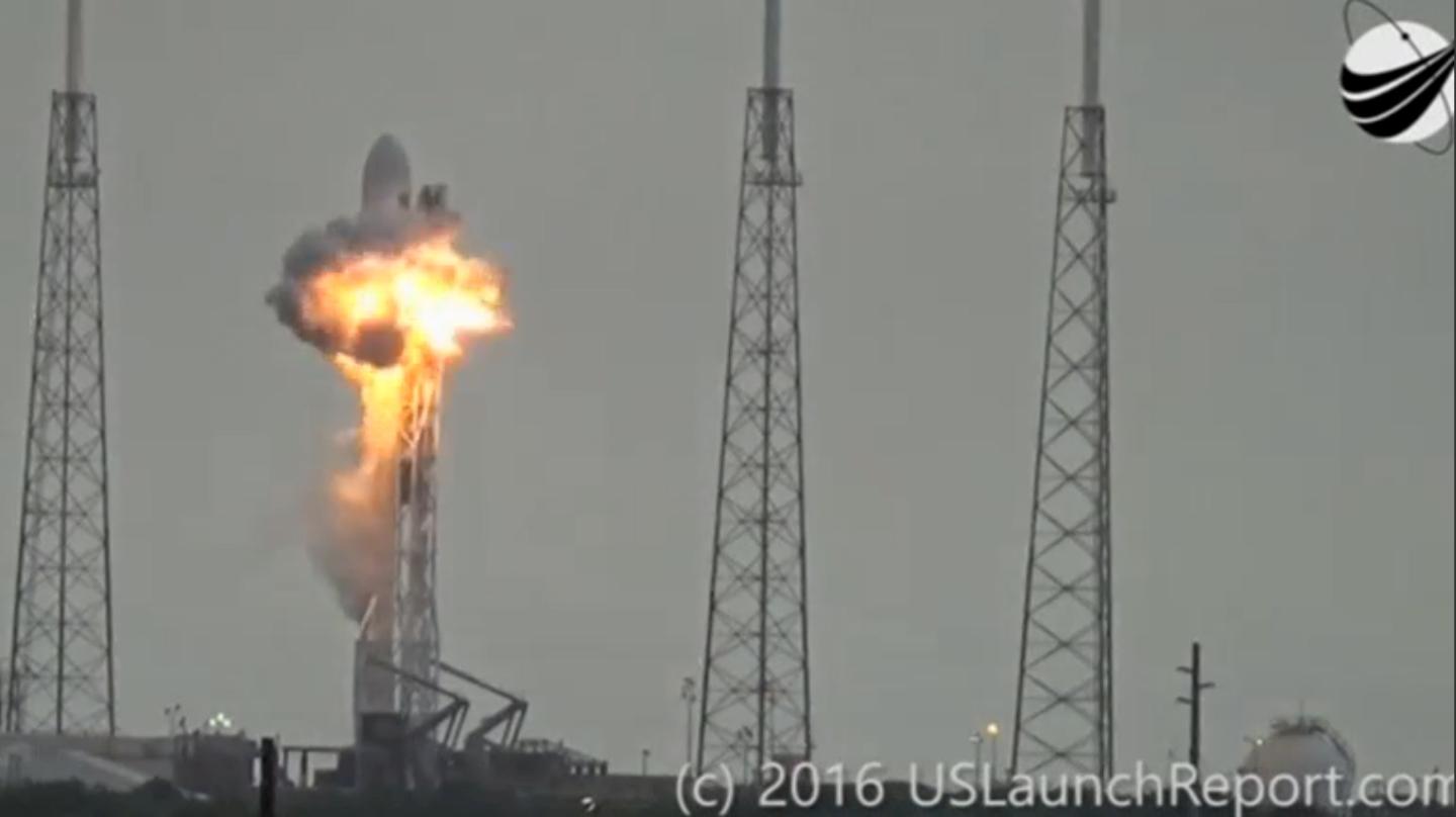 File photo of an explosion on the launch site of a SpaceX Falcon 9 rocket is shown in this still image from video in Cape Canaveral