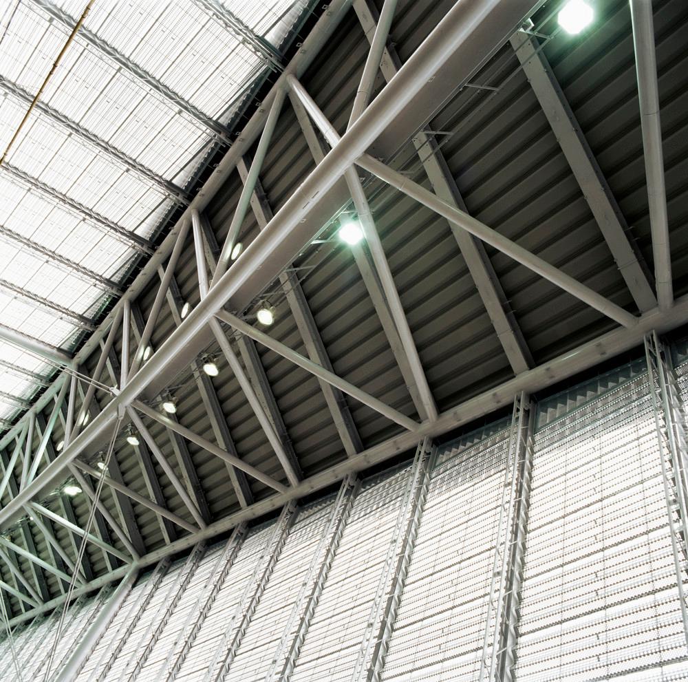 LED light sensors in a warehouse.