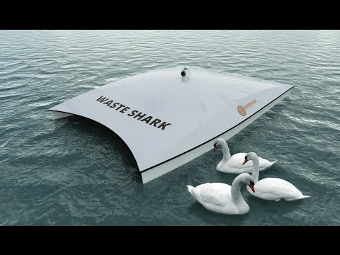 trash collecting drone with swans