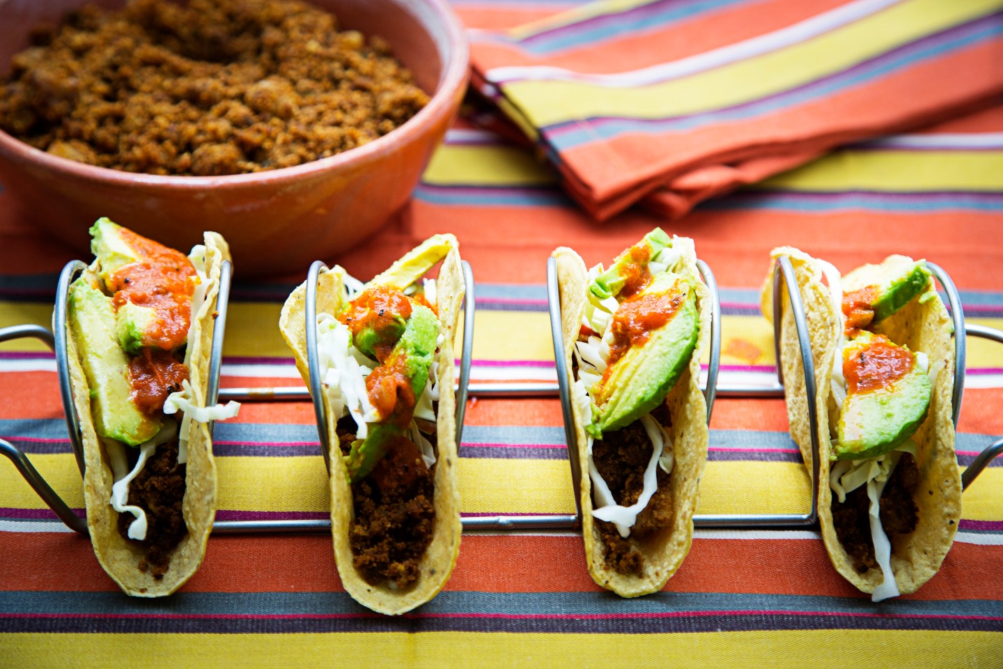 WASHINGTON, DC-July 22: Tacos with tofu chorizo and potatoes. (