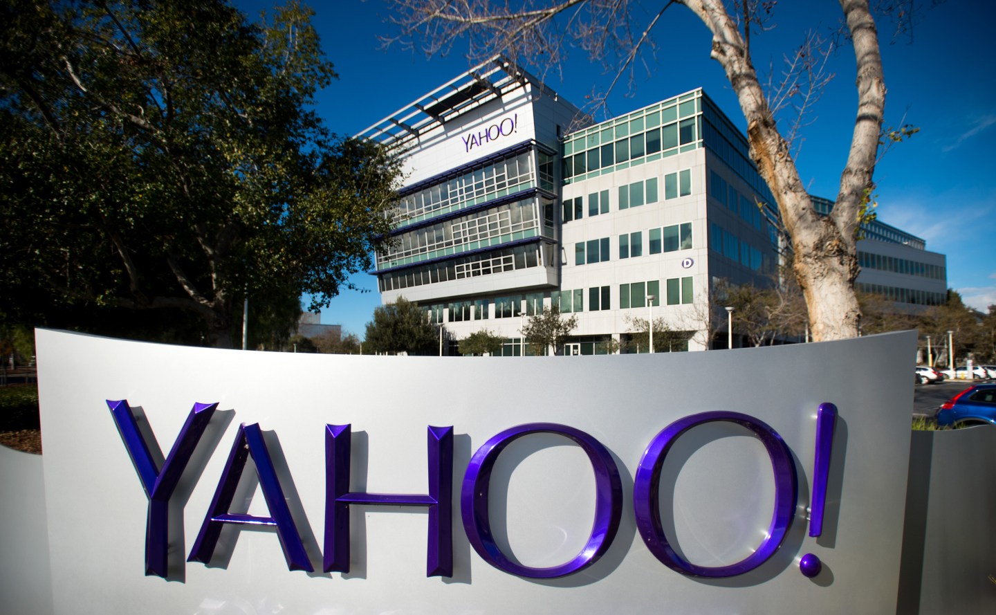 Yahoo’s signage is displayed at the company's headquarters in California.